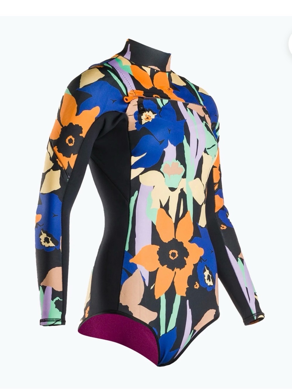 Roxy Floral Long-Sleeve One-Piece in Black, Blue & Orange - Picture 3 of 7